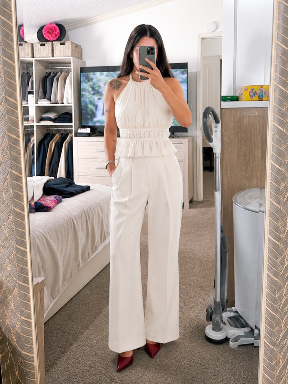 Cream Halter Waist-Peplum Top
